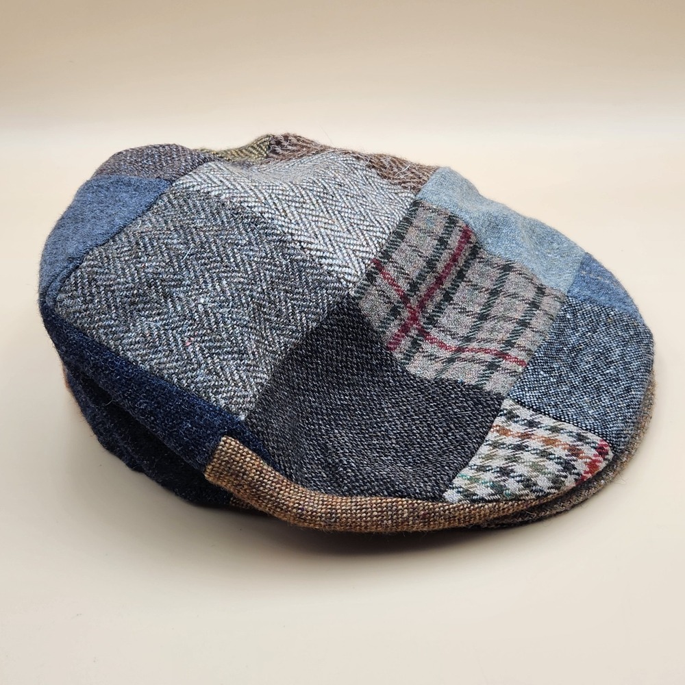 Hanna Hats Donegal Ireland Wool Patchwork Newsboy Cap Tweed Multi Color Large